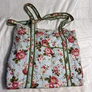 Vintage Juonia floral boho Large tote Bag‎ quilted fabric green roses Shopper